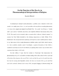 On the Function of the Epoche in Phenomenological Interpretations of Religion