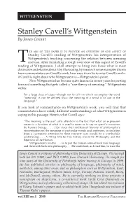 Stanley Cavell's Wittgenstein