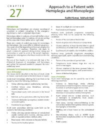 Approach to a Patient with Hemiplegia and Monoplegia
