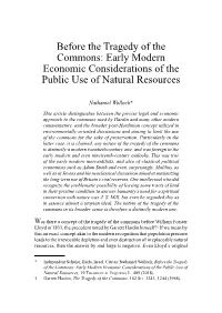 Before the Tragedy of the Commons: Early Modern Economic Considerations of the Public Use of Natural Resources