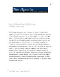Peter Kingsley. Reviewed by Nicolas Leon Ruiz Reality, by Classicist And