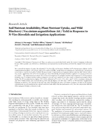 Soil Nutrient Availability, Plant Nutrient Uptake, and Wild Blueberry (Vaccinium Angustifolium Ait.) Yield in Response to N-Viro Biosolids and Irrigation Applications