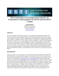 Discovering Open Access Engineering Journals: an Examination of Indexing Rates for DOAJ and Non-DOAJ Content