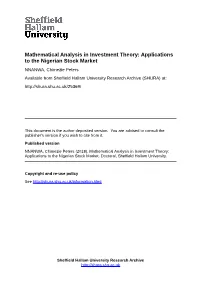 Mathematical Analysis in Investment Theory