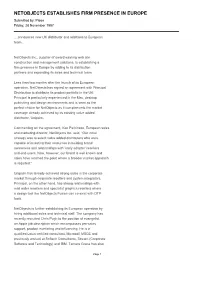 NETOBJECTS ESTABLISHES FIRM PRESENCE in EUROPE Submitted By: Pleon Friday, 28 November 1997
