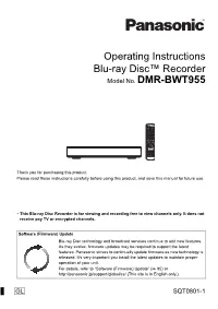 Operating Instructions Blu-Ray Disc™ Recorder Model No