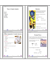 Topics in Computer Animation Different Approaches to Computer