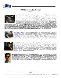 2009 Conference Speaker List As of 4/15/09