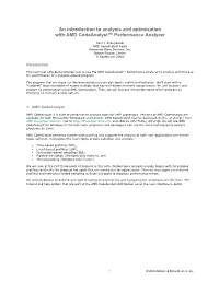 An Introduction to Analysis and Optimization with AMD Codeanalyst™ Performance Analyzer