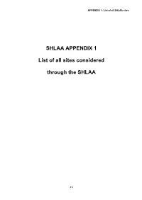 SHLAA APPENDIX 1 List of All Sites Considered Through the SHLAA