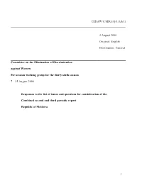 CEDAW/C/MDA/Q/3/Add.1 2 August 2006 Original: English Distribution