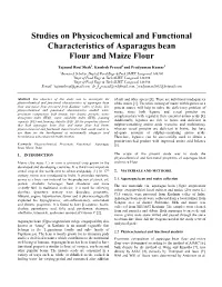 Studies on Physicochemical and Functional Characteristics of Asparagus Bean Flour and Maize Flour