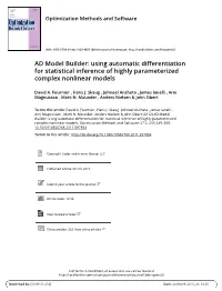 AD Model Builder: Using Automatic Differentiation for Statistical Inference of Highly Parameterized Complex Nonlinear Models
