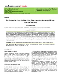 An Introduction to Derrida, Deconstruction and Post- Structuralism