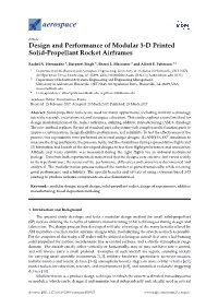 Design and Performance of Modular 3-D Printed Solid-Propellant Rocket Airframes