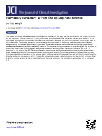 Pulmonary Surfactant: a Front Line of Lung Host Defense