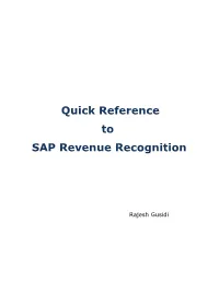 Quick Reference to SAP Revenue Recognition