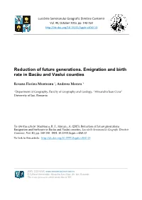 Reduction of Future Generations. Emigration and Birth Rate in Bacău and Vaslui Counties