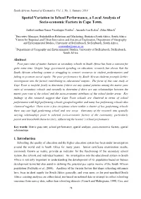 Spatial Variation in School Performance, a Local Analysis of Socio-Economic Factors in Cape Town