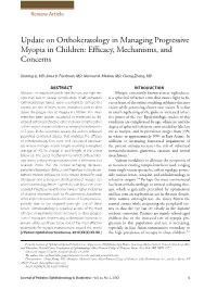 Update on Orthokeratology in Managing Progressive Myopia in Children: Efficacy, Mechanisms, and Concerns
