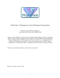 Phylocode: a Phylogenetic Code of Biological Nomenclature