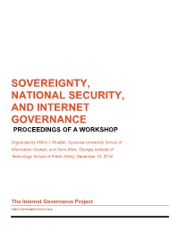 Sovereignty, National Security, and Internet Governance Proceedings of a Workshop