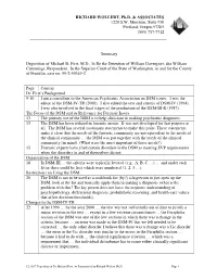 Summary Deposition of Michael B. First, M.D., in Re the Detention Of