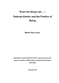 Tadeusz Kantor and the Poetics of Being