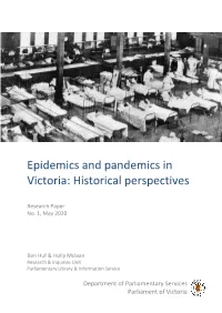 Epidemics and Pandemics in Victoria: Historical Perspectives