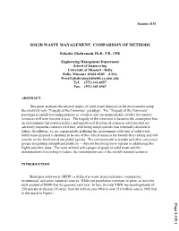 Solid Waste Management: Comparison of Methods