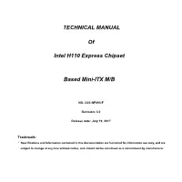 TECHNICAL MANUAL of Intel H110 Express Chipset Based Mini-ITX