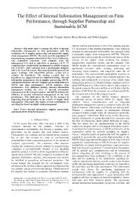 The Effect of Internal Information Management on Firm Performance, Through Supplier Partnership and Sustainable SCM