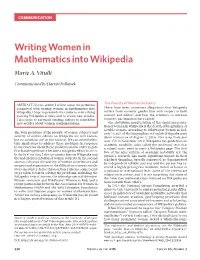 Writing Women in Mathematics Into Wikipedia