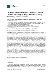 Diagnostic Performance of Initial Serum Albumin Level for Predicting In-Hospital Mortality Among Necrotizing Fasciitis Patients