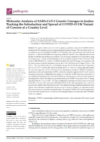 Molecular Analysis of SARS-Cov-2 Genetic Lineages in Jordan: Tracking the Introduction and Spread of COVID-19 UK Variant of Concern at a Country Level