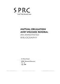 Mutual Obligation and Welfare Reform: an Annotated Bi Bliography