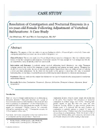 Resolution of Constipation and Nocturnal Enuresis in a 10-Year-Old Female Following Adjustment of Vertebral Subluxations