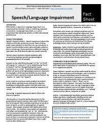 Speech/Language Impairment Sheet