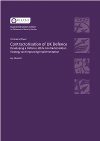 Contractorisation of UK Defence Developing a Defence-Wide Contractorisation Strategy and Improving Implementation