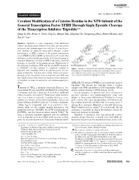 Covalent Modification of a Cysteine Residue in the XPB Subunit of The