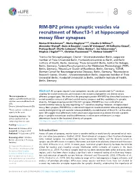 RIM-BP2 Primes Synaptic Vesicles Via Recruitment of Munc13-1 At