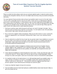 Tips for Irrigation Sprinkler Systems Tune-Up Checklist
