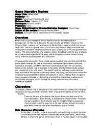 Game Narrative Review Overview Characters