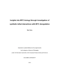 Insights Into MYC Biology Through Investigation of Synthetic Lethal Interactions with MYC Deregulation