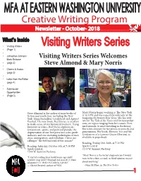 MFA at EASTERN WASHINGTON UNIVERSITY Creative Writing Program Newsletter - October- 2018