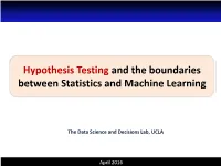 Hypothesis Testing and the Boundaries Between Statistics and Machine Learning