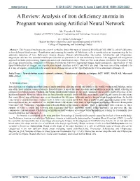 Analysis of Iron Deficiency Anemia in Pregnant Women Using Artificial Neural Network