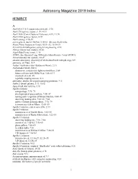 Astronomy Magazine 2019 Index