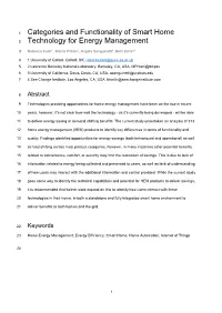 Categories and Functionality of Smart Home 2 Technology for Energy Management