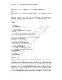 Demographic Models and Actuarial Science - Robert Schoen